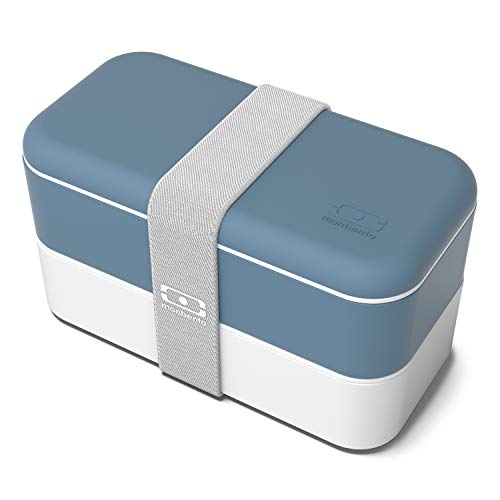 monbento - MB Original Azul Denim Fiambrera Lunch Box Made in France - Bento Box con 2 Compartimientos Herméticos - Fiambrera Trabajo/Escuela - sin BPA - Segura y Duradera