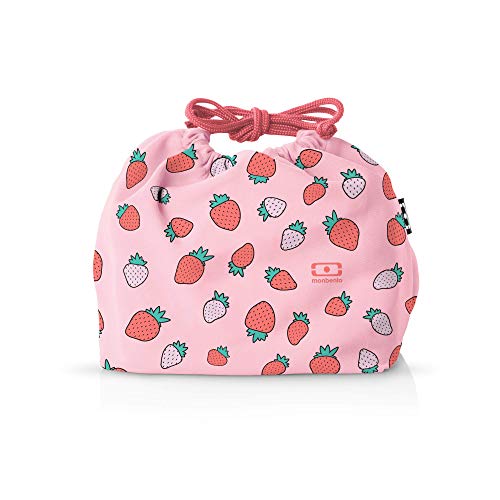 monbento - MB Pochette Graphic Strawberry Bolsa Almuerzo para bento Box Rosa - Bolsa Porta Alimentos para Fiambrera - Ideal para Las Lunch Box MB Original MB Square & MB Tresor