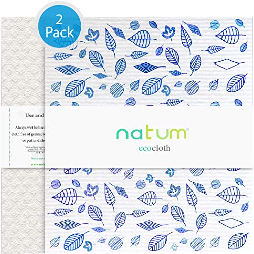 Natum ecocloth XL | Bayetas ecológicas antibacterianas | Paños Reutilizables Ecológicos Biodegradables | Multisuperficie & Cristales Blanco (Motivo Azul + Naranja) (2 Unidades)