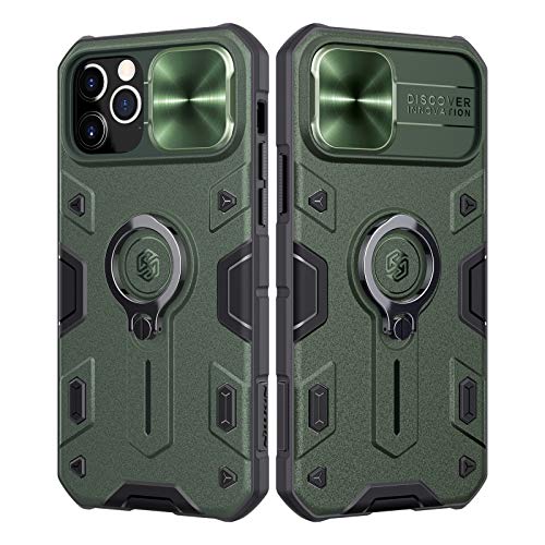 Nillkin Funda compatible con iPhone 12 Pro Max, Funda con Funda Deslizante para Cámara, PC y Funda Protectora TPU Resistente a Golpes con Soporte para Anillo compatible con iPhone 12 Pro Max 6.7"Verde