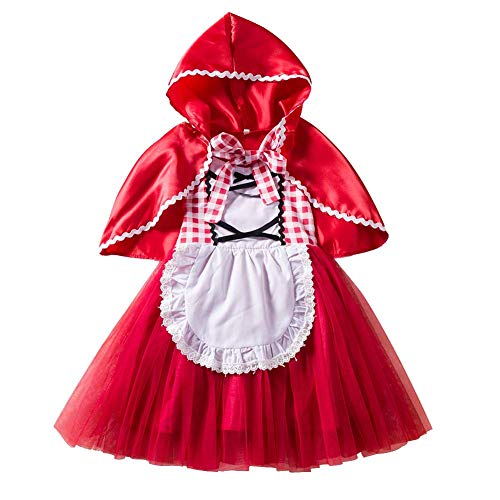 OBEEII Disfraz Caperucita Roja Niña Traje del Vestido Bebé Ropa Recien Nacido Infantil Falda Mangas Cortas + Capa con Capucha Princesa para Fiesta Carnaval Cumpleaños Cosplay 3-4 años