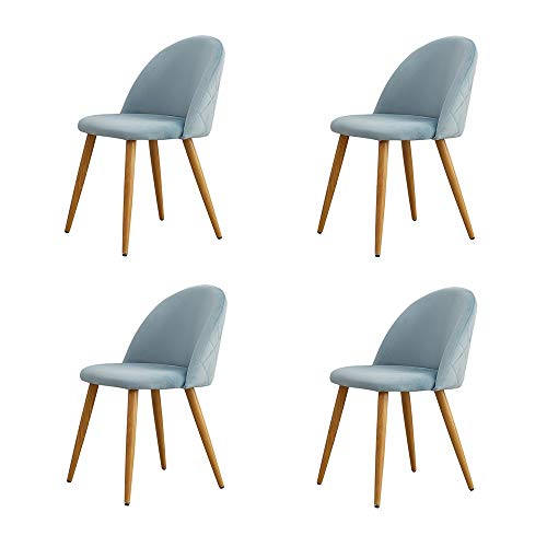 OFCASA Set de 4 Moderno Azúl claro Sillas de comedor Tela de terciopelo Sillas Cocina con patas de metal Asiento tapizado silla de salón Hogar Mueble