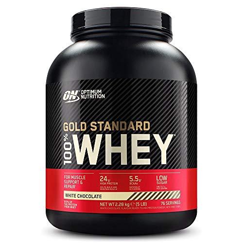 Optimum Nutrition Gold Standard 100% Whey Proteína en Polvo, Glutamina y Aminoácidos Naturales, BCAA, Chocolate Blanco, 76 Porciones, 2,28kg, Embalaje Puede Variar