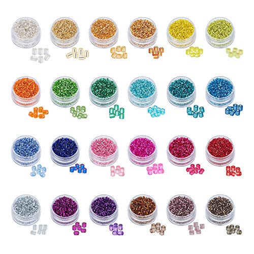 PandaHall Cuentas de cristal de 2 mm de 24 colores, con forro de plata, espaciador de tubo con cuentas de pony, cuentas largas para pendientes, pulseras, hacer abalorios, manualidades, manualidades