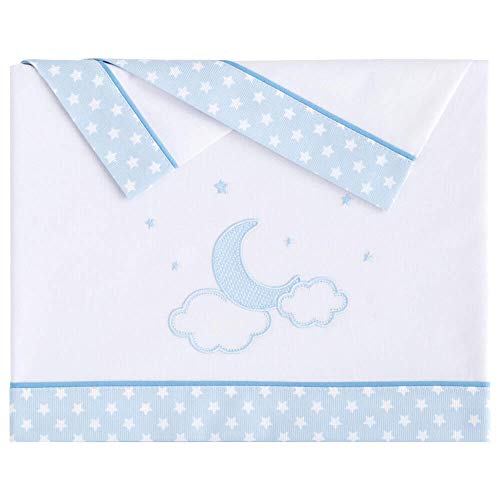 Pekebaby Tríptico Sábanas Algodón de bebé Minicuna (50 x 80 cm) Moon Azul