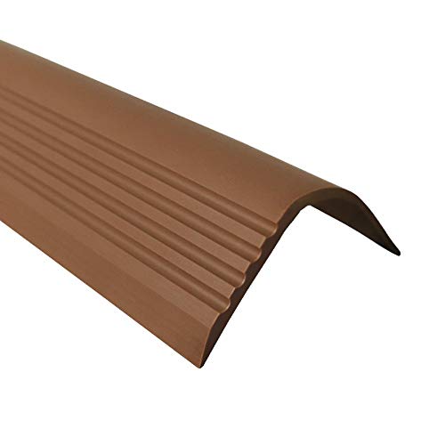 Perfil de borde de escalera autoadhesivo PVC plástico antideslizante perfil ángulo 52 x 40 redondeado, marrón, 90 cm