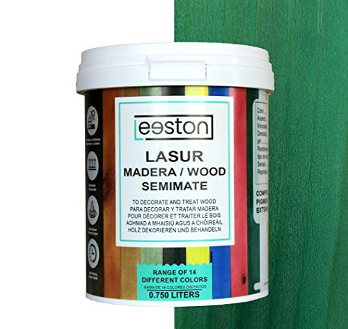 Pintura lasur para maderas, tratamiento para exterior e interior, fácil aplicación y limpieza gracias a su base al agua, acción protectora a largo tiempo, 14 colores (0,75 L, Verde)