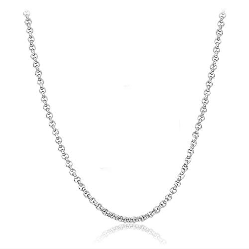 pmhhc Joyería Fina Plata De Ley 925 Círculo Rolo Cadena 1.5 Mm - Collar Mujer Plata 40-90 Cm Disponible-90Cm