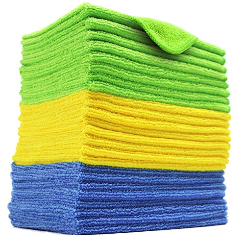 Polyte - Paño de Limpieza de Microfibra - Azul, Verde, Amarillo - 31 x 41 cm - Pack de 24