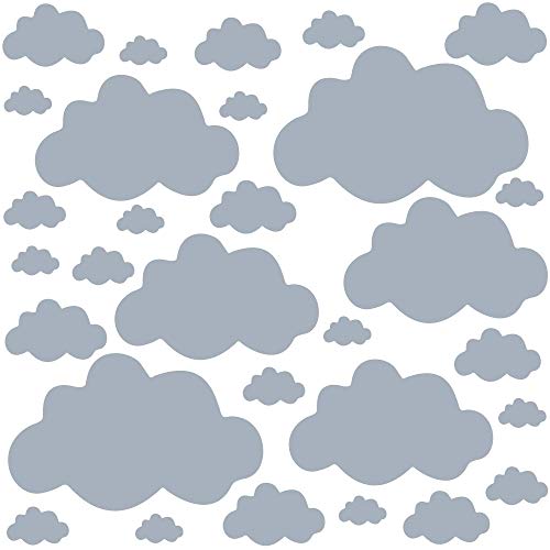 PREMYO 30 Nubes Pegatinas Pared Infantil - Vinilos Decorativos Habitación Bebé Niños - Fácil de Poner Gris