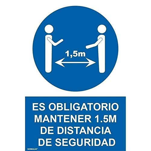 RD20672 - Señal Adhesiva Es Obligatorio Mantener 1,5M De Distancia De Seguridad Adhesivo de Vinilo 27x34cm con CTE, RIPCI Nueva Legislación