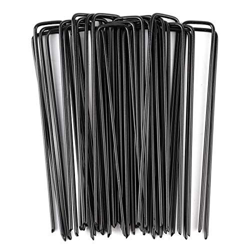 Sekey 15cm Clavos de jardín Multiusos en Forma de U de Hechos de Alambre de Acero Negro Ideal para asegurar Jardines de malezas y no Tejidos 150x25mm Ø2.7mm 25 Piezas