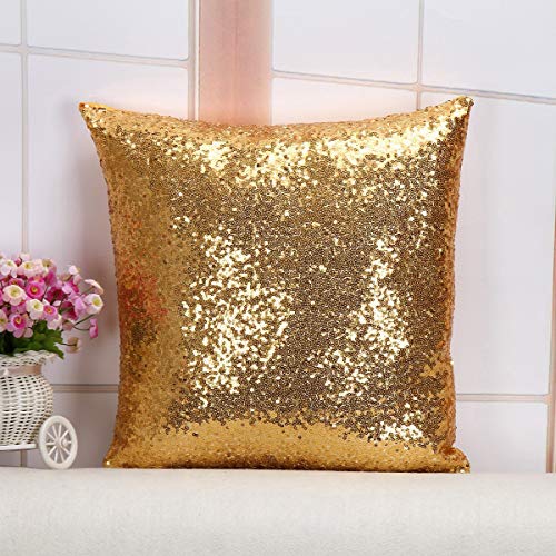 Sequin-Pillow Sequins Pillow Cover Glitter Throw Pillow Cover Sequin Pillow for Girls Pillowcase for Bedroom Sofa Couch Chair Back Seat Sequence Pillows Covers Cushion Case for Party (Gold)