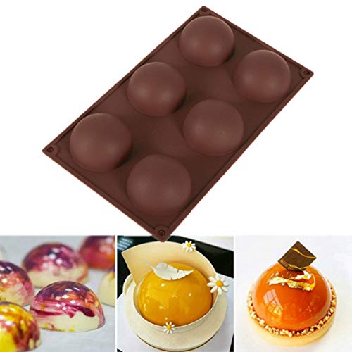 SHEANAON Molde Silicona Semiesfera para Hornear, Antideslizante Molde semiesférico con 6 cavidades de Hornear Cake, Magdalena de Chocolate, teacake Esfera, Jabón, Velas, Mousse de cúpula