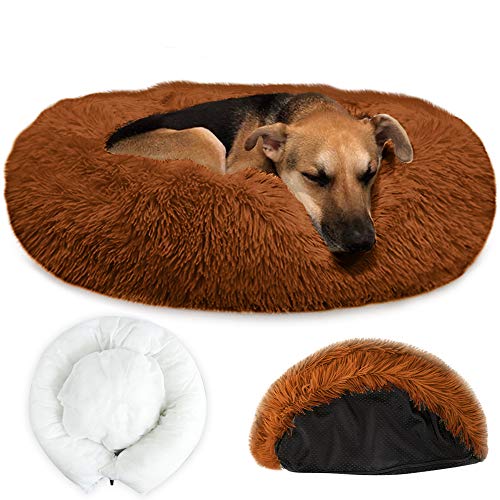 SlowTon Cama calmante para Mascotas, cálida Cama para Perros con Funda extraíble Cojín Suave de Felpa para Perros y Gatos con una acogedora Parte Inferior Antideslizante de Esponja para Mascotas