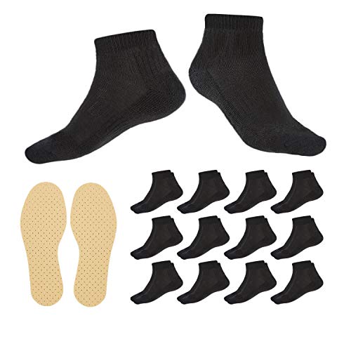 SOGNO 12 Pares Calcetines Tobilleros Hombre Mujer Cortos,+1 Plantilla Regalo,Calcetines Cortes,Calcetines… (12 Pares Negro tallas de 40-46)