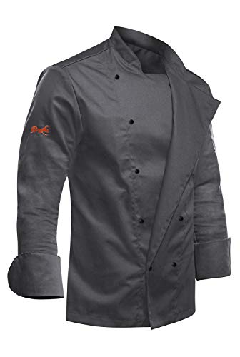 strongAnt® - Chaqueta de Chef para Hombrecon Botones de Bola, easyClean, Fácil de Planchar, Repelente de Suciedad, con Mangas Largas, Limpieza fácil - Color: Gris Antracita, Talla: M