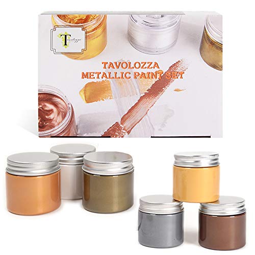 Tavolozza Pintura Acrílica Metalizada 6 colores, tubos de 60 ml, 2 fl.oz, estiroespuma, manualidades, pintura en madera, pinturas vibrantes para niños, adultos, principiantes y arte profesional