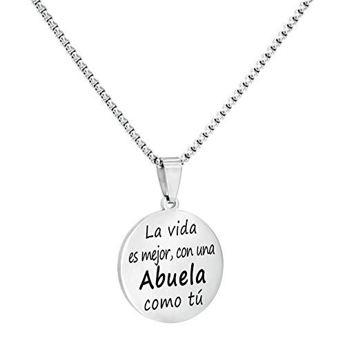 TEMPUS FUGIT. Regalo para la Abuela. Colgante/Collar de Acero Inoxidable Brillante Antialérgico, con Mensaje Grabado y Cadena de 50 cm