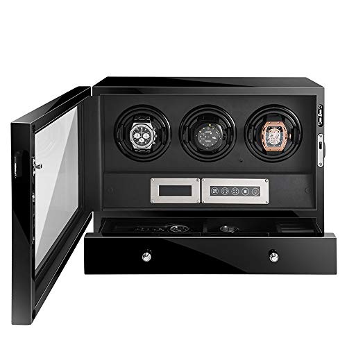 TGhosts Watch Winder Caja, Girar Reloj automático de vigilancia Triple Winder Winder con Tapa y Almacenamiento de Ahorro de energía Luces LED, sensores remotos, la Pantalla táctil de la operación