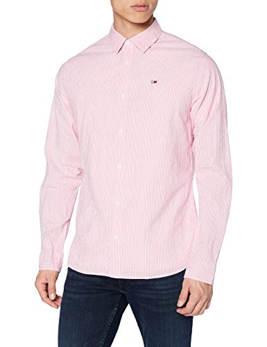 Tommy Jeans TJM Seersucker Shirt Camisa, Rojo (Bright Cerise Pink/Multi 0ez), Small para Hombre