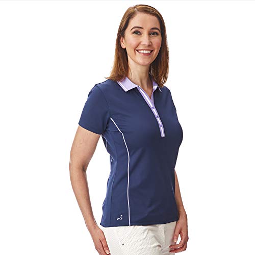 Under Par Polo de Golf para Mujer con Mangas y sin Mangas, Transpirable, con 5 Estilos, 10 Colores, Mujer, Polo de Golf, UPLTS1826_NALAV_16, Estilo 1826 - Azul Marino/Lavanda, 44