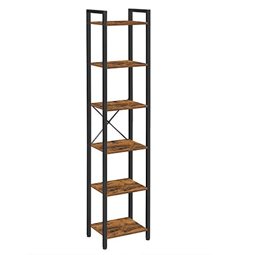 VASAGLE Librería de 6 Niveles, Estantería para Libros, para Oficina, salón, Dormitorio, 40 x 30 x 178,6 cm, Marrón Rústico y Negro LLS101B01