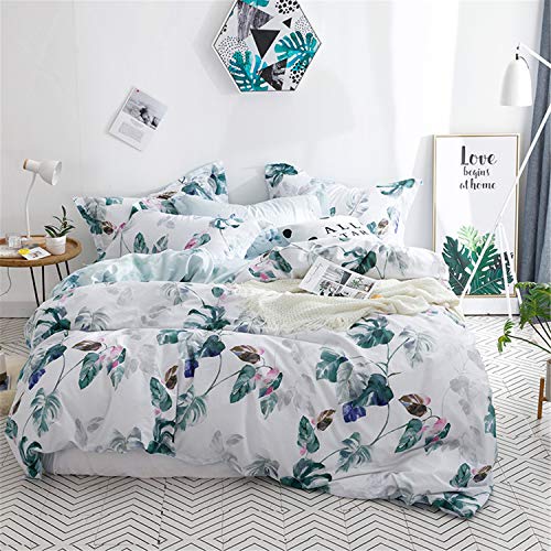 WONGS BEDDING Funda nórdica de algodón Floral Hojas botánicas de algodón Aqua Funda nórdica Impresa con Cierre de Cremallera, Ropa de Cama de algodón Suave (3 Piezas, 220x240 cm)