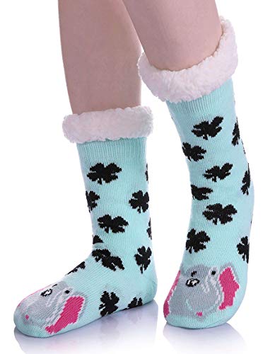 WOTENCE - Calcetines para mujer suaves y cálidos, con forro polar, para invierno, antideslizantes, con diseño bonito de animales, para mujeres y niñas