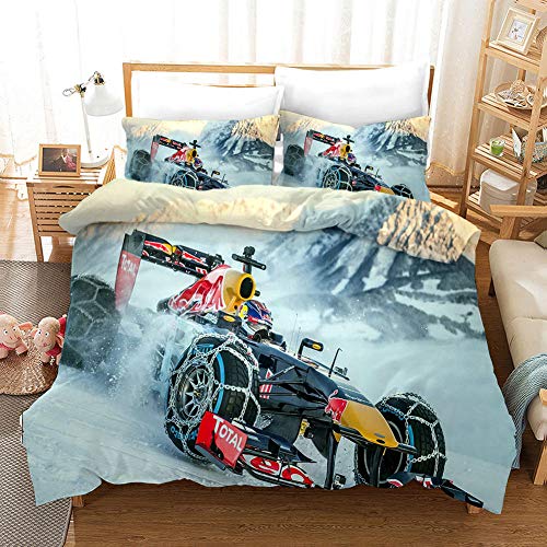 WXhGY Fundas Nórdicas Estampada F1 Racing Car 3 Piezas Muy Suave Juego de Ropa de Cama Microfibra Antialérgico 150x200cm + 2 Fundas de Almohada 50 x 75 cm para Niños Niño Niña Cama