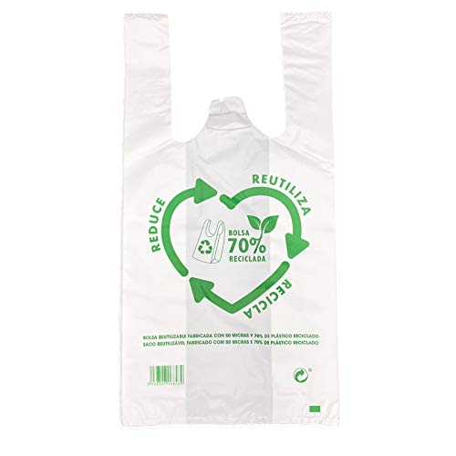 ZCENTER 120 uds Bolsas de Plástico Tipo Camiseta Resistentes, Reutilizables y 70% Recicladas, Tamaño 30x40 cm