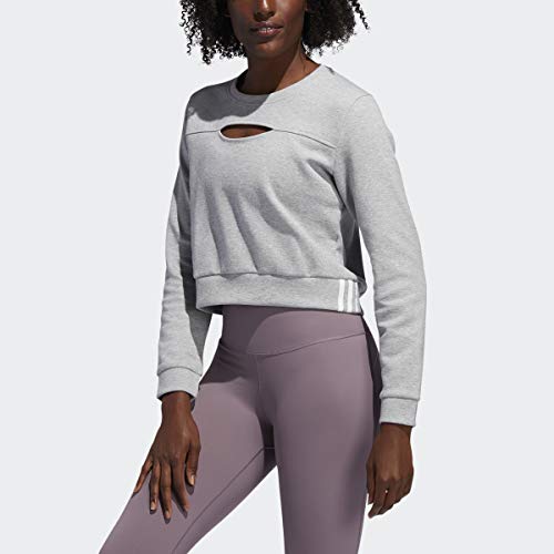 adidas 3s Performance Sweatshirt Sudadera con Capucha, Gris Jaspeado/Blanco, XS para Mujer