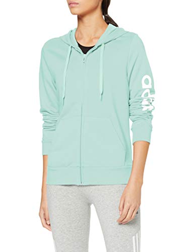 adidas Essentials Linear Full Zip Hoodie Hooded Track Top, Mujer, Clear Mint/White, S