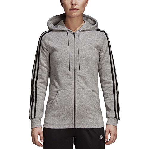 adidas Women 's Essentials algodón Forro Polar 3S Full-Zip Sudadera con Capucha, Mujer, Medium Grey Heather/Black