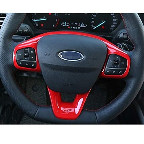 AniFM 2Pcs ABS Chrome Car Styling Volante Botones Decoración Cubierta Trim Sticker Decoración para Ford Focus st 2019 2020,Red