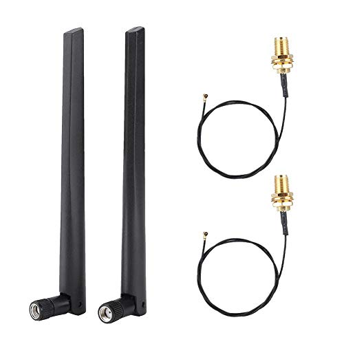 Bewinner 2 x Cable de Tarjeta de Red Inalámbrica IPX4 + 2 x Antena 5DBi,Antena Cabeza SMA,Esmalte Dorado, sin Ennegrecimiento, Antena para Intel 9560NGW / 9260AC / 7265AC / BCM94360