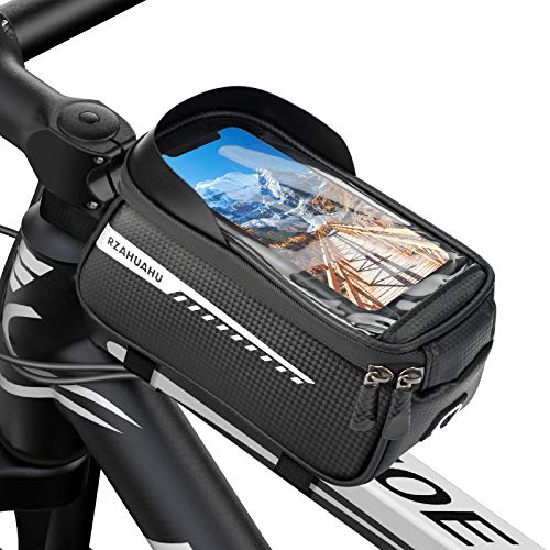 Bolsas de Bicicleta Cuadro, Accesorios Bicicletas para Montaña Impermeable con Pantalla táctil de TPU y Visera, Soporte Movil Bicicleta para iPhone y Smartphones Inteligente por Debajo de 6,5 Pulgadas