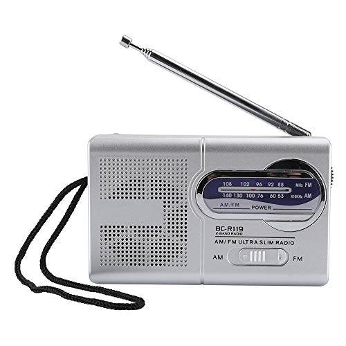 DAUERHAFT BC-R119 Radio Am/FM, Mini Radio portátil Duradera ABS Plateada con Altavoz, recepción Estable de Antena retráctil Vintage, para Oficina en casa