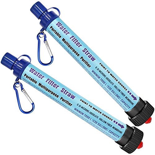 DeFe Filtro de Agua 2000L Personal Sistema de Filtración de Agua 0.01 Micron Mini Purificador de Agua Portátil para Excursionismo Campamento Acampada Supervivencia y Emergencias (Azul 2 Pack)