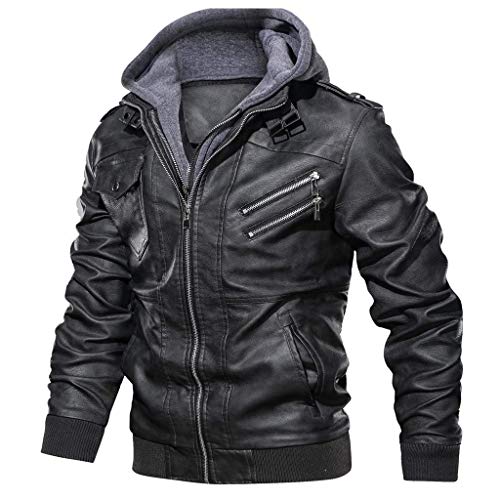 Hombre Chaquetas Moto Talla Grande Sudaderas con Capucha Deportes Casual Manga Larga Abrigo Motera Cuero Cremallera Vintage Otoño Invierno Blusa Top CYHOME