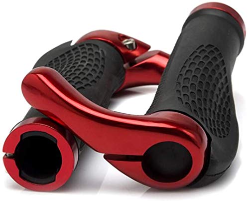 HUGEE Puños Manillar de Bicicleta - Diseño Ergonómico Antideslizante Caucho Bike Agarre con Aluminio Cuernos,Aptas para Bicicleta Moto Montaña MTB BMX Plegable Bicicleta (Rojo)