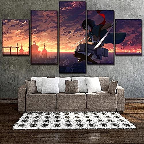 IILSZMT HD Cuadro En Lienzo 5 Partes Mpresiones sobre Lienzo Anime Mikasa Ackerman Modernos Pared Decorativo