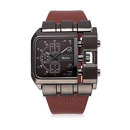 iWatch Reloj de pulsera para hombre de cuarzo japonés, analógico, único, para el tiempo libre, con esfera cuadrada de café y correa de piel