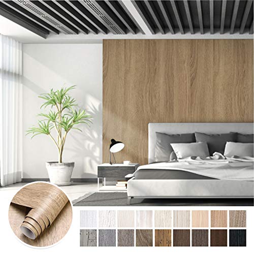 KINLO Papel Adhesivo Pintado Impermeable con la Imagen de Madera Pegatina de PVC para Decorar y Proteger Pegatina para Muebles Cocina Baño a Prueba de Agua de Moho 0.6 * 5M per Rollo