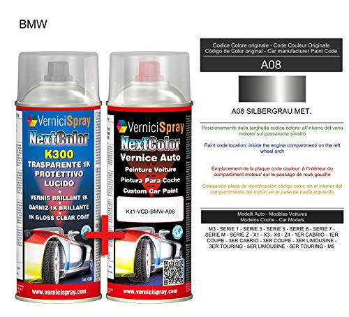 Kit Spray Pintura Coche Aerosol A08 SILBERGRAU MET. - Kit de retoque de pintura carrocería en spray 400 ml producido por VerniciSpray