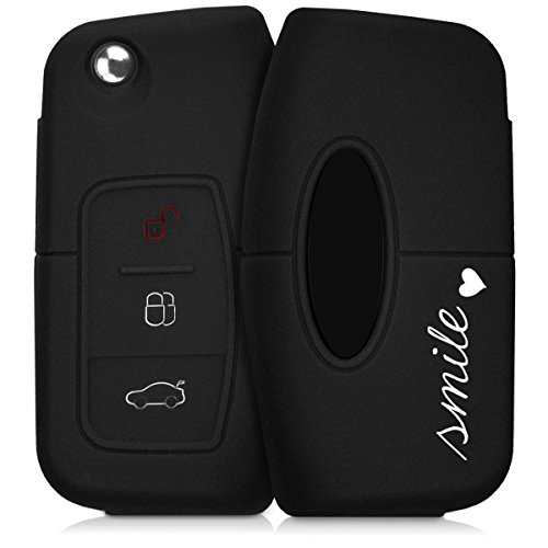 kwmobile Funda Compatible con Ford Llave de Coche Plegable de 3 Botones - Carcasa Protectora Suave de Silicona - Smile