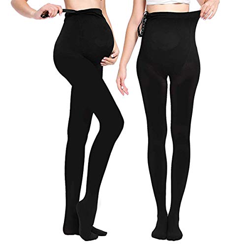 LOVELYBOBO 2 Pack Medias Invernales Premama Panty para Futura Mama Pantimedias para Mujeres embarazadas Leggings 320D (negro*2)