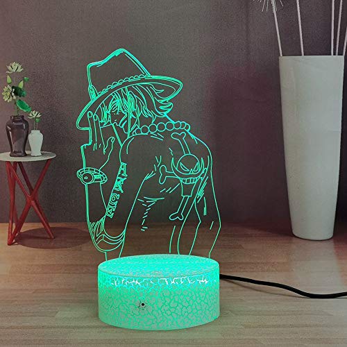 Luffy 3D Night Light, One Piece Anime LED Lámpara de escritorio de noche, lámpara de mesa a distancia para dormitorio, regalo de Navidad para adolescentes para niños (Crack Ace)