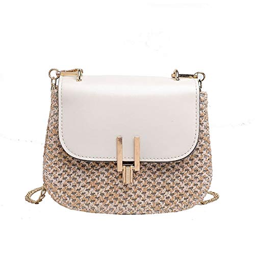 Mdsfe Bolso de ratán de Verano de Moda para Mujer, Bolso de Mensajero de Playa Tejido a Mano de Paja Cuadrado Bolso de Bali Bohemio - Blanco, a1