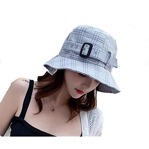 MGE Las Mujeres del Verano del Sombrero del algodón del Casquillo de Sun Cubo, Poco voluminoso Sombreros W/Chin Cable de ala Ancha Bucket Sombrero Cuenca Chicas jóvenes Sombrero UPF 50+